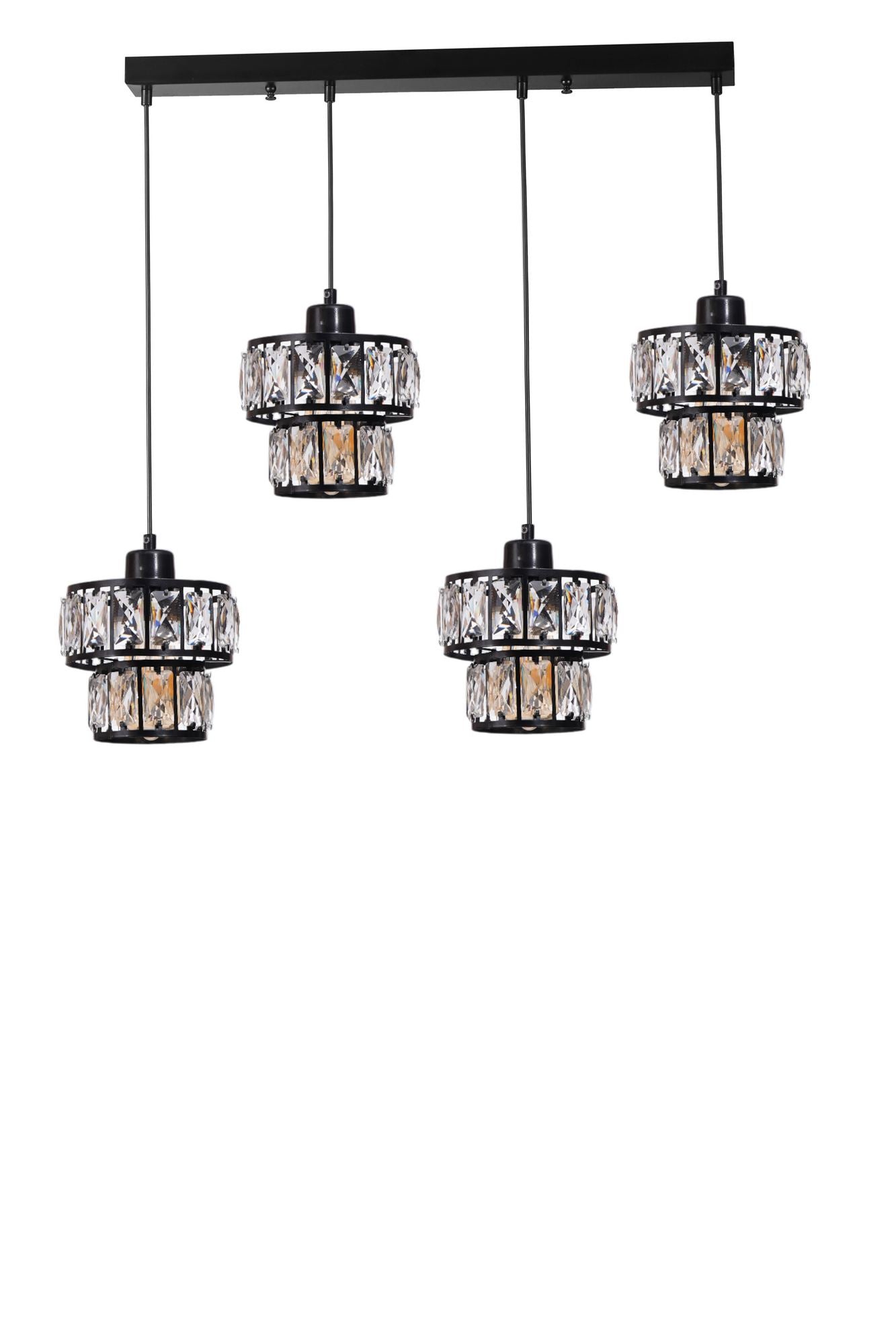 Candeeiro de Teto - 80 cm - Preto - Metal e Vidro