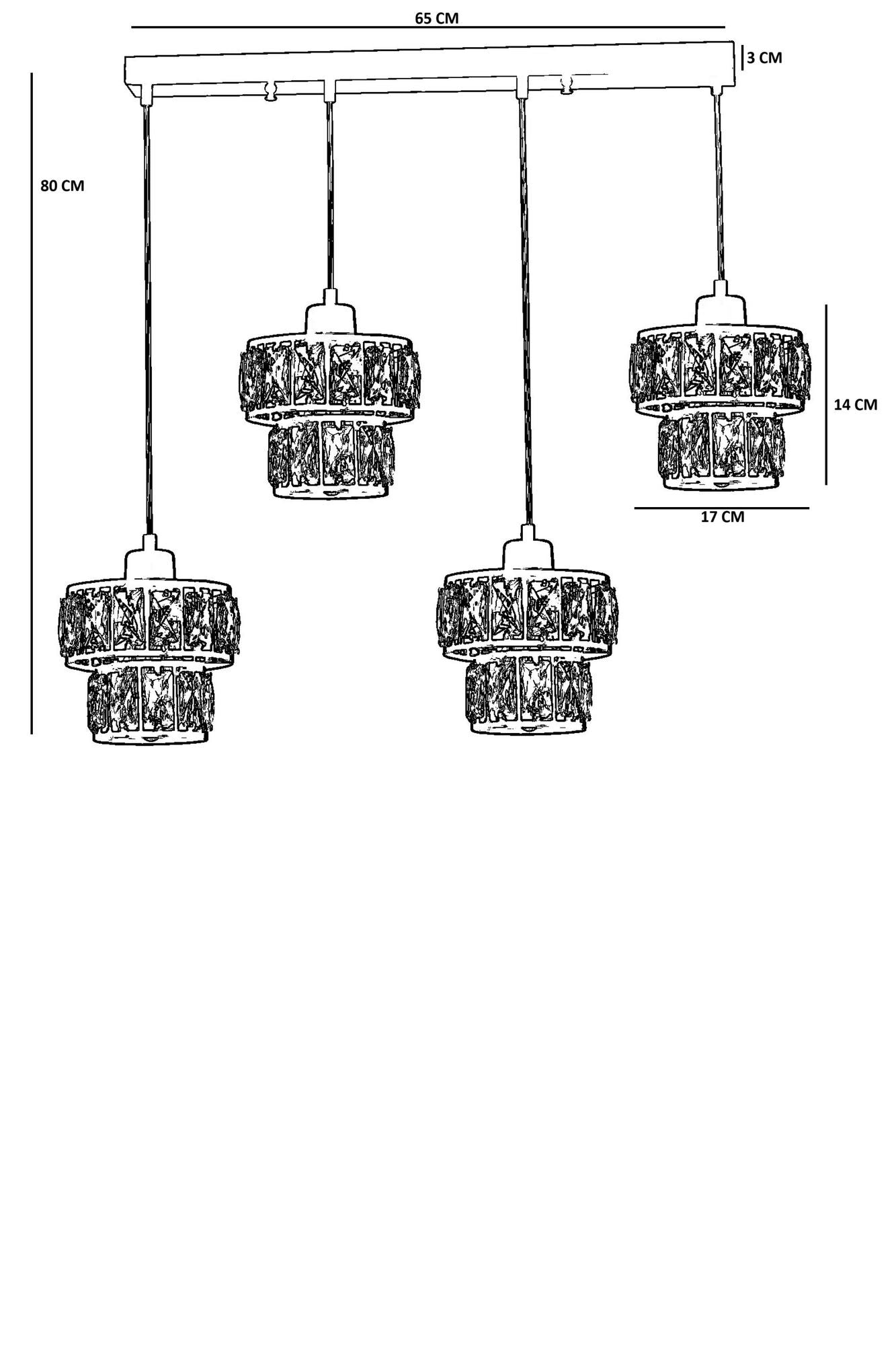 Candeeiro de Teto - 80 cm - Preto - Metal e Vidro