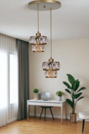 Candeeiro de Teto – 80 cm – Dourado – Metal com Vidro