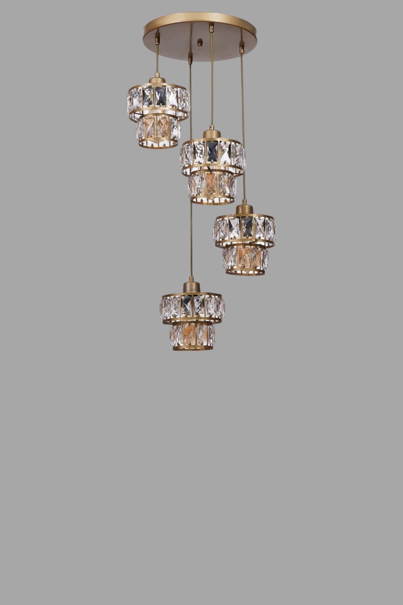 Candeeiro de Teto – 80 cm – Dourado – Metal e vidro