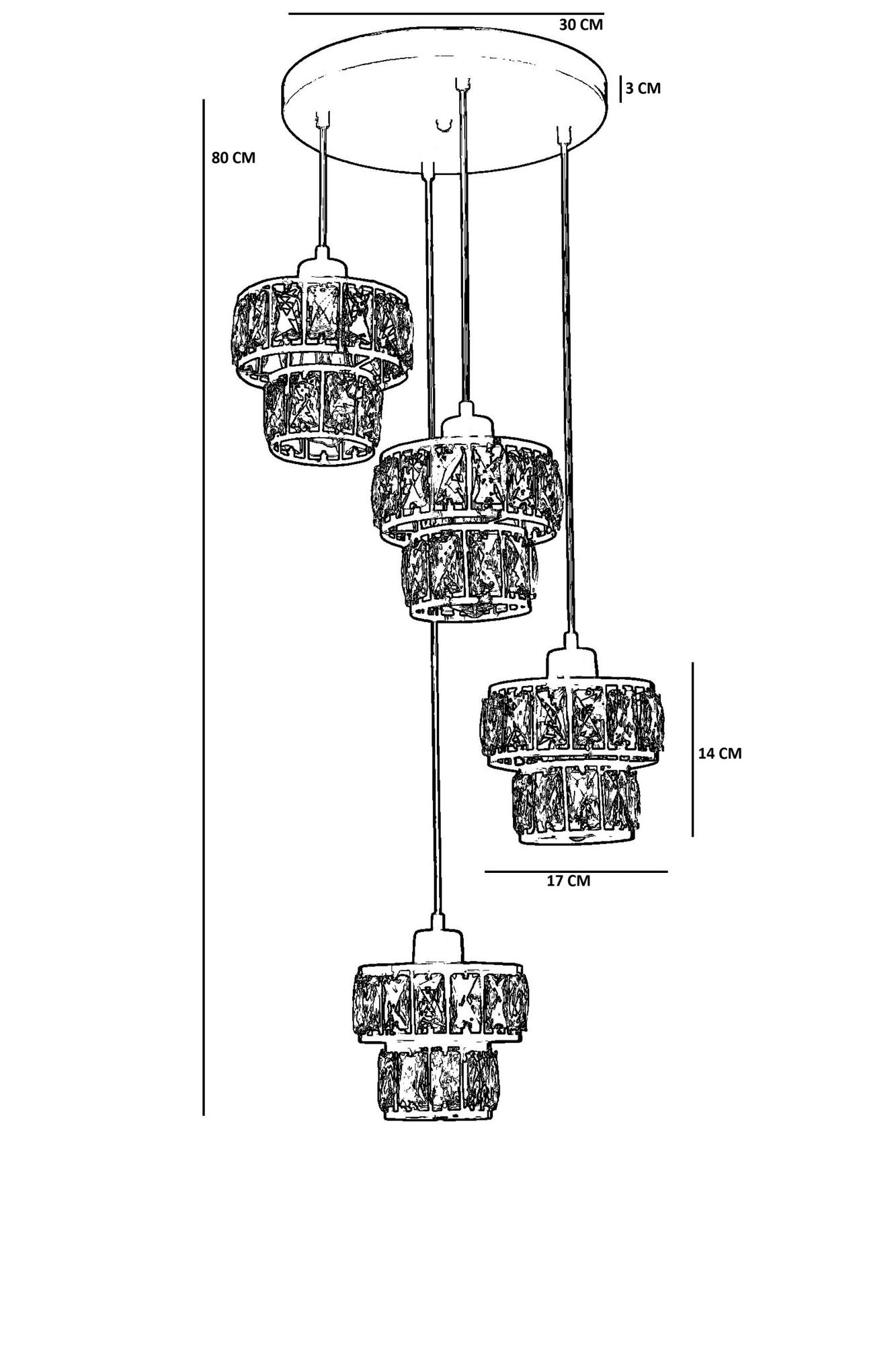 Candeeiro de Teto – 80 cm – Dourado – Metal e vidro
