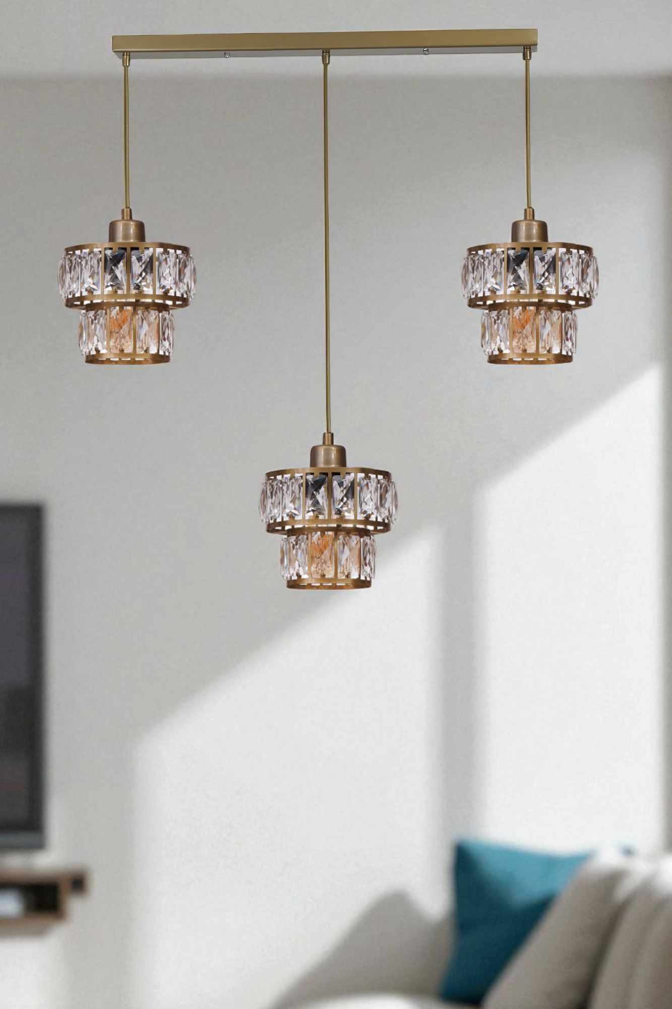 Candeeiro de Teto – 80 cm – Dourado – Metal e Vidro