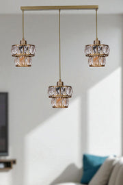 Candeeiro de Teto – 80 cm – Dourado – Metal e Vidro