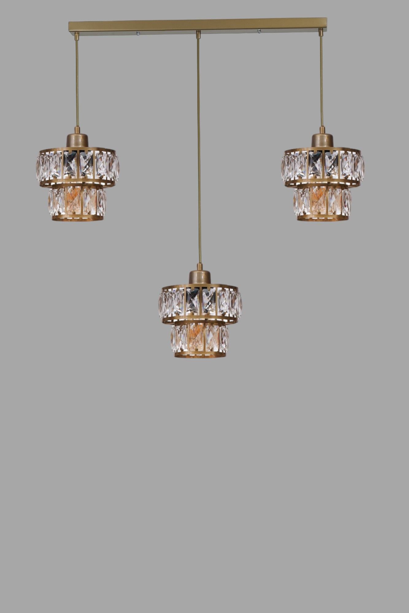 Candeeiro de Teto – 80 cm – Dourado – Metal e Vidro