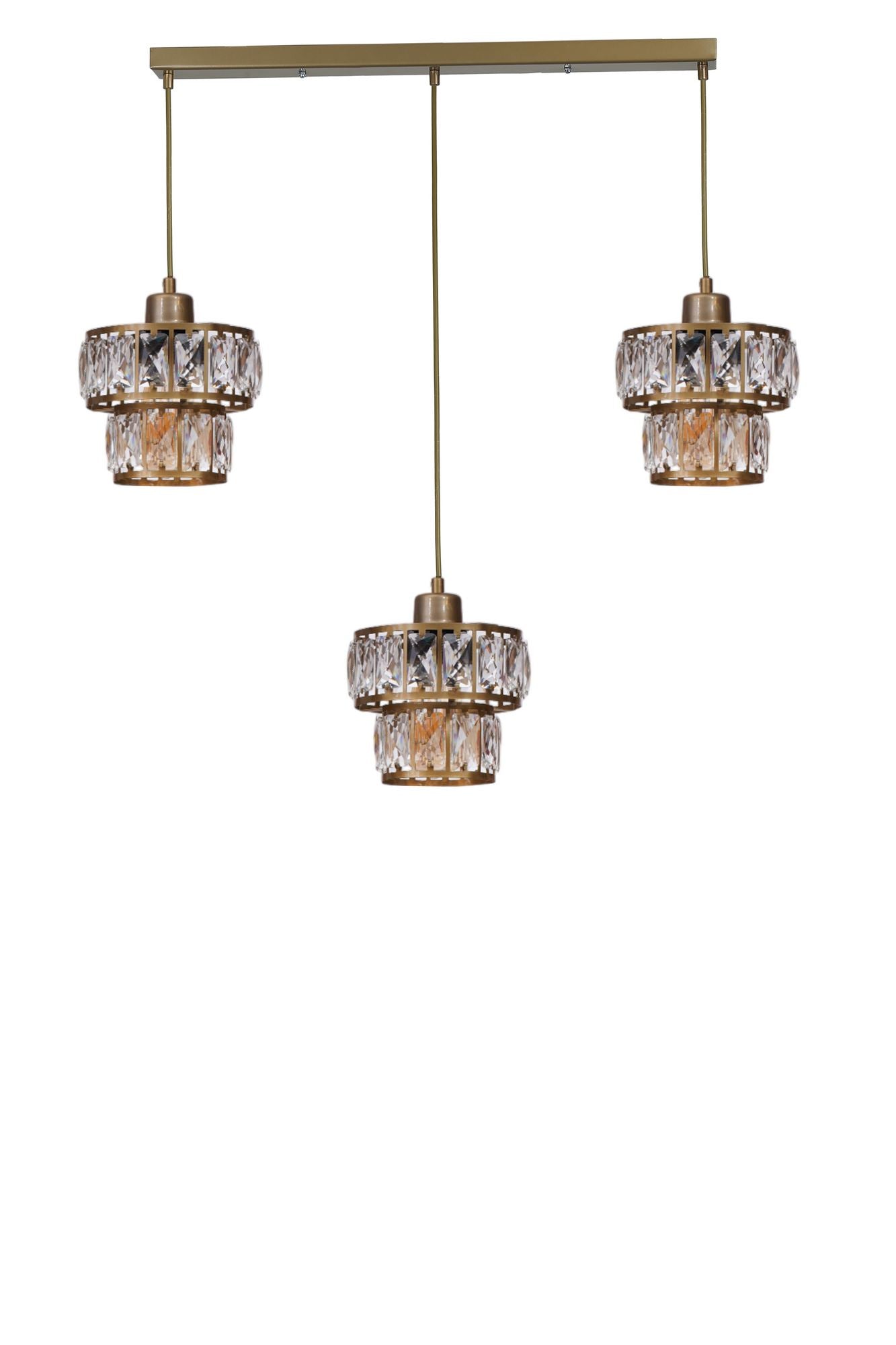 Candeeiro de Teto – 80 cm – Dourado – Metal e Vidro