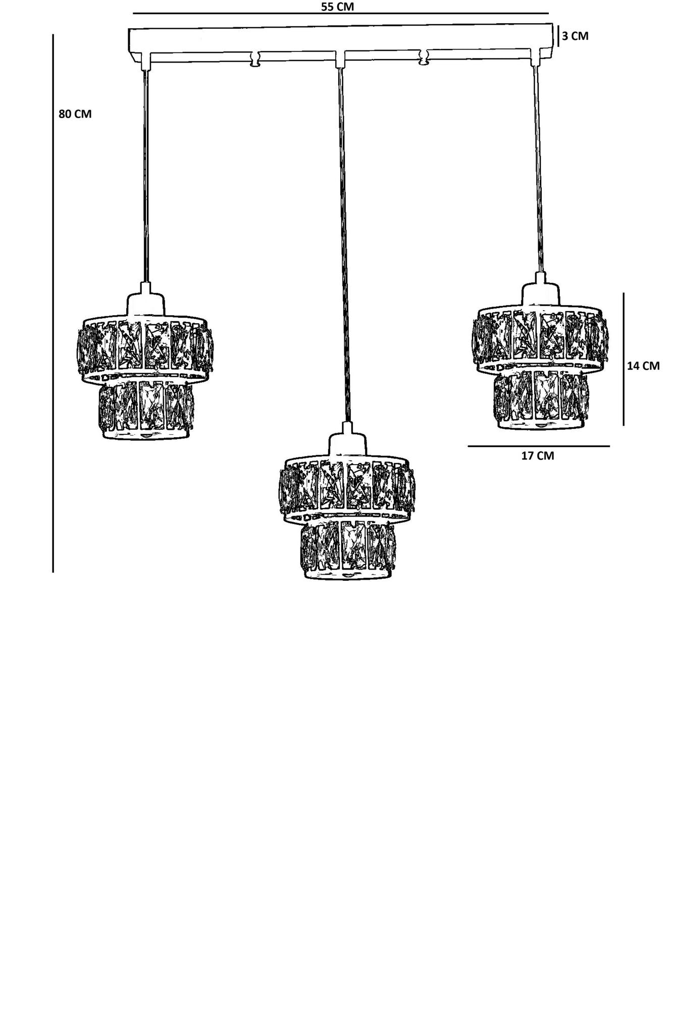 Candeeiro de Teto – 80 cm – Dourado – Metal e Vidro