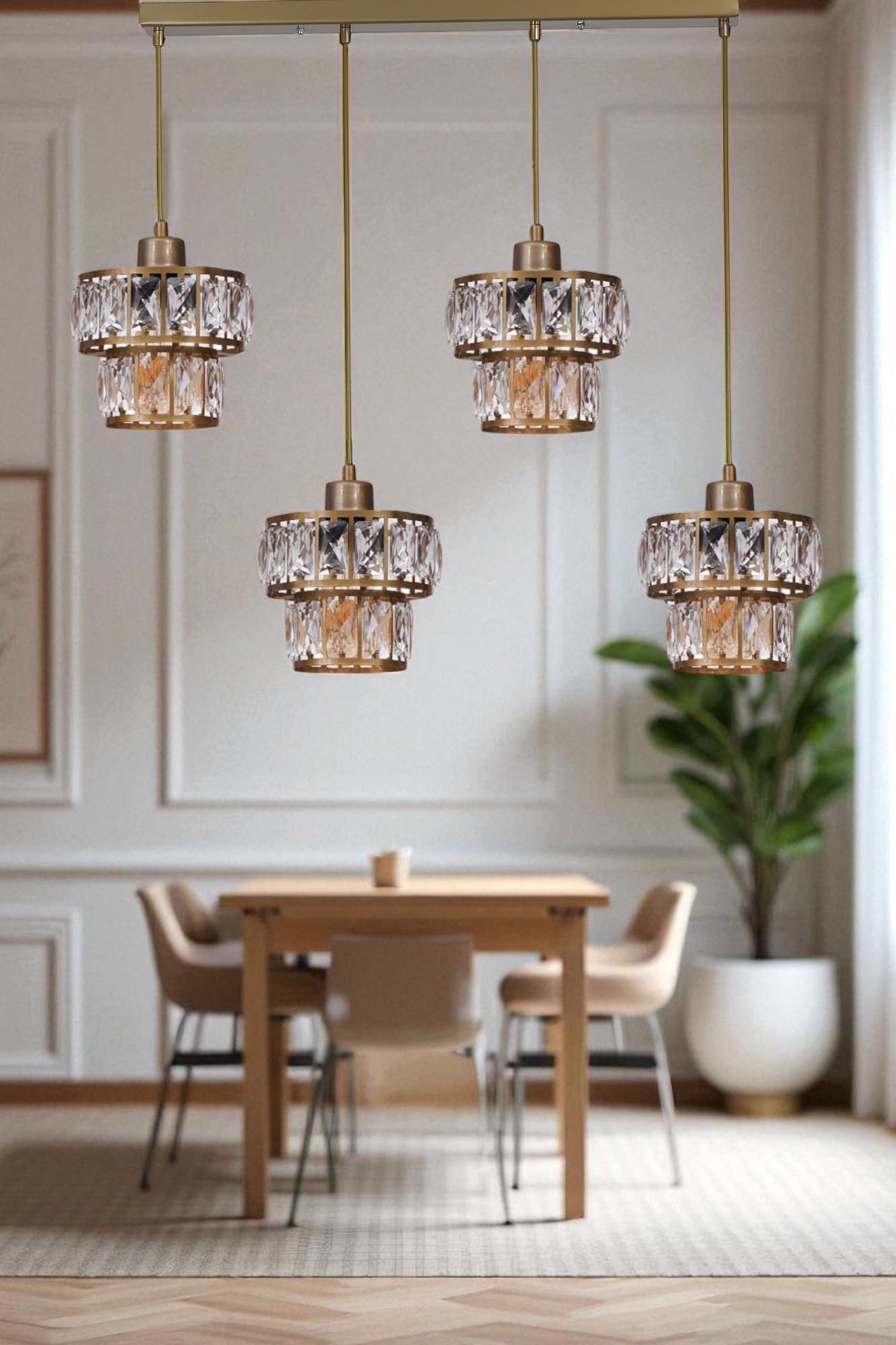 Candeeiro de Teto - 80 cm - Dourado - Metal e Vidro