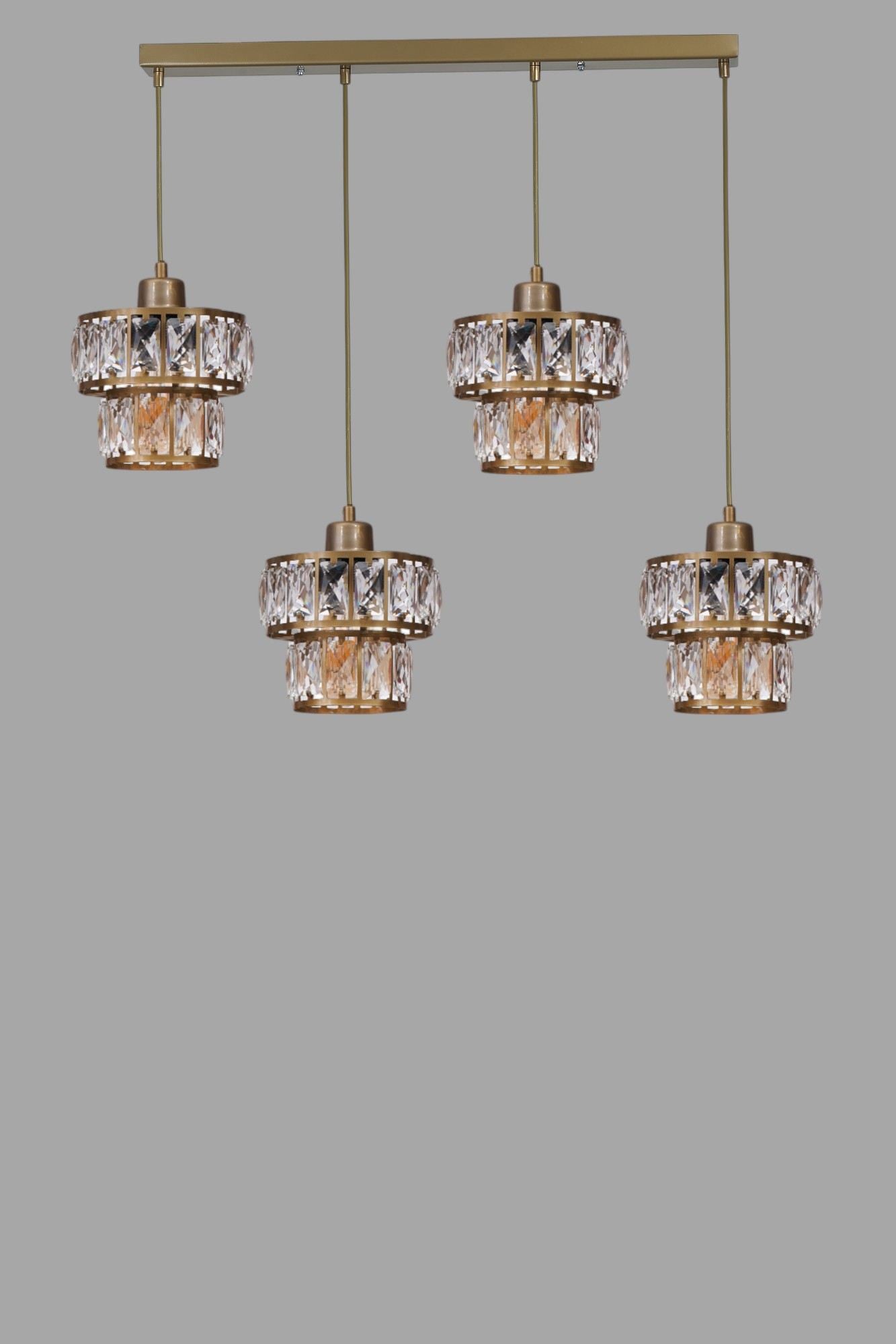 Candeeiro de Teto - 80 cm - Dourado - Metal e Vidro