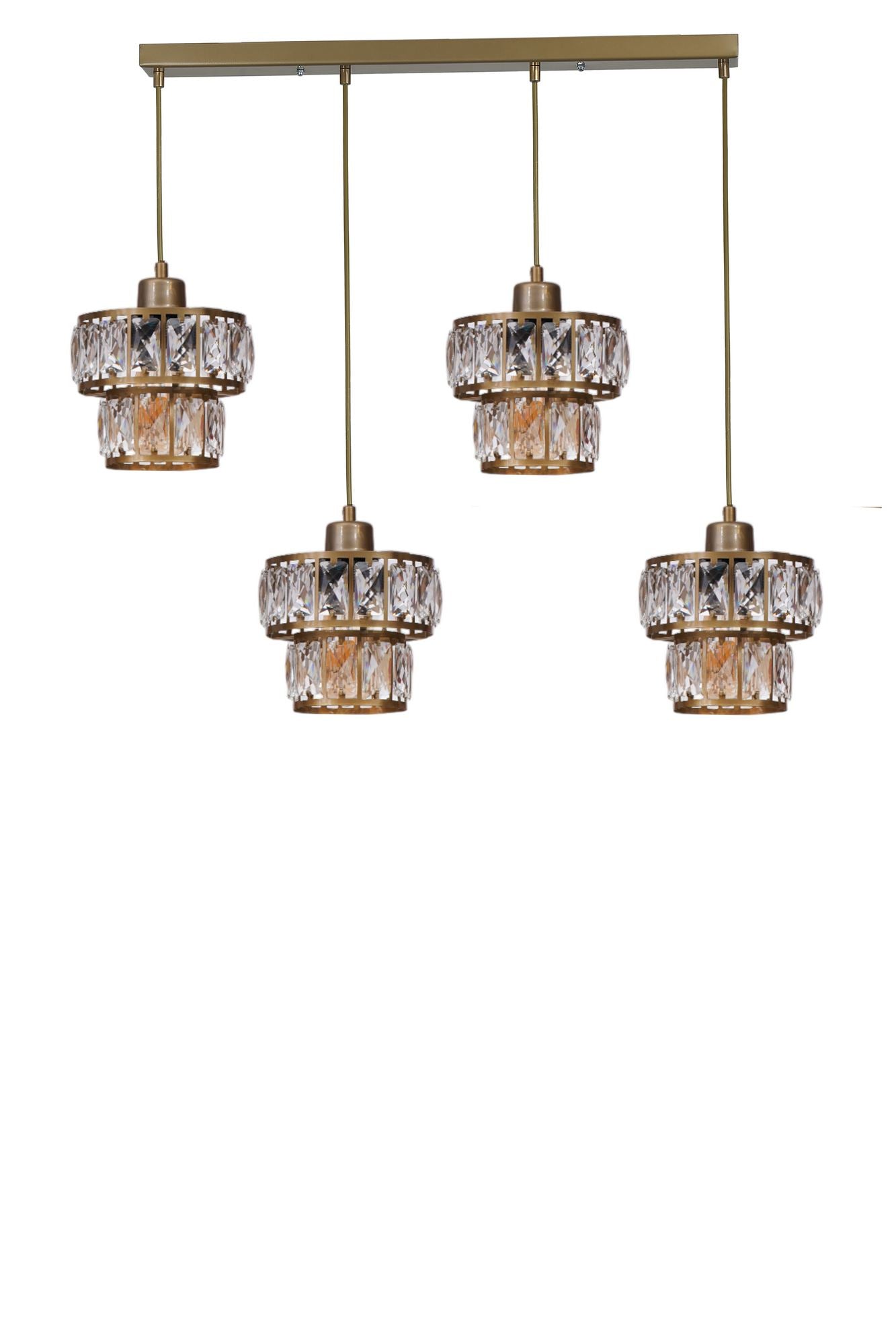 Candeeiro de Teto - 80 cm - Dourado - Metal e Vidro