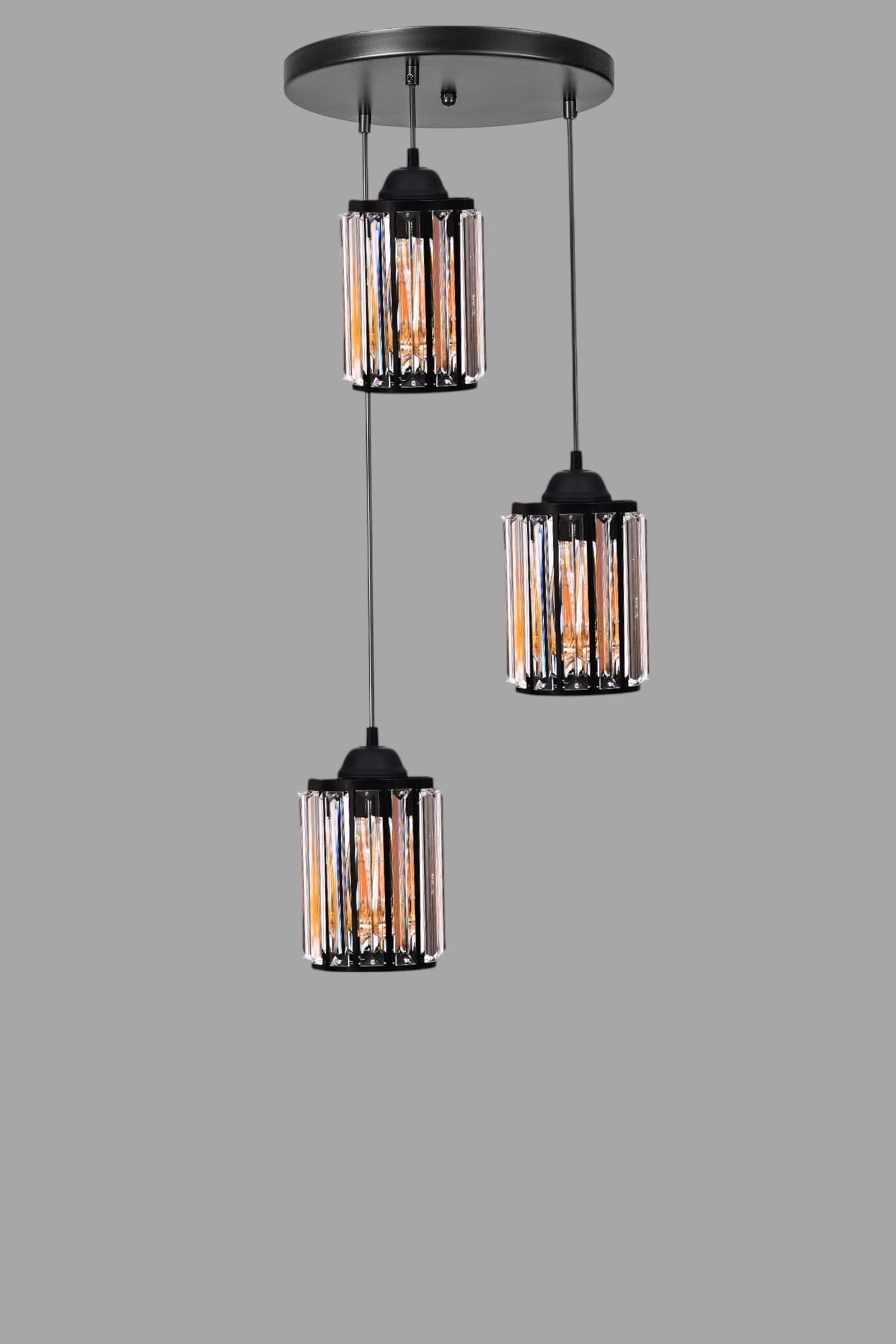 Candeeiro de Teto – 80 cm – Preto – Metal e Vidro