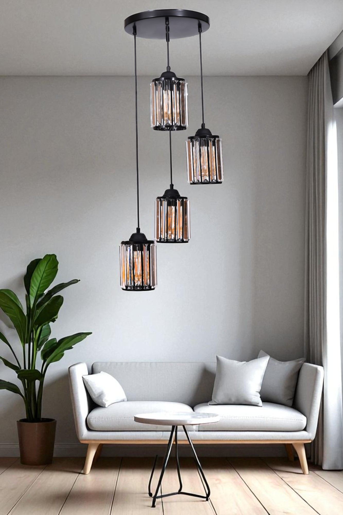 Candeeiro de Teto – 80 cm – Preto – Metal e Vidro