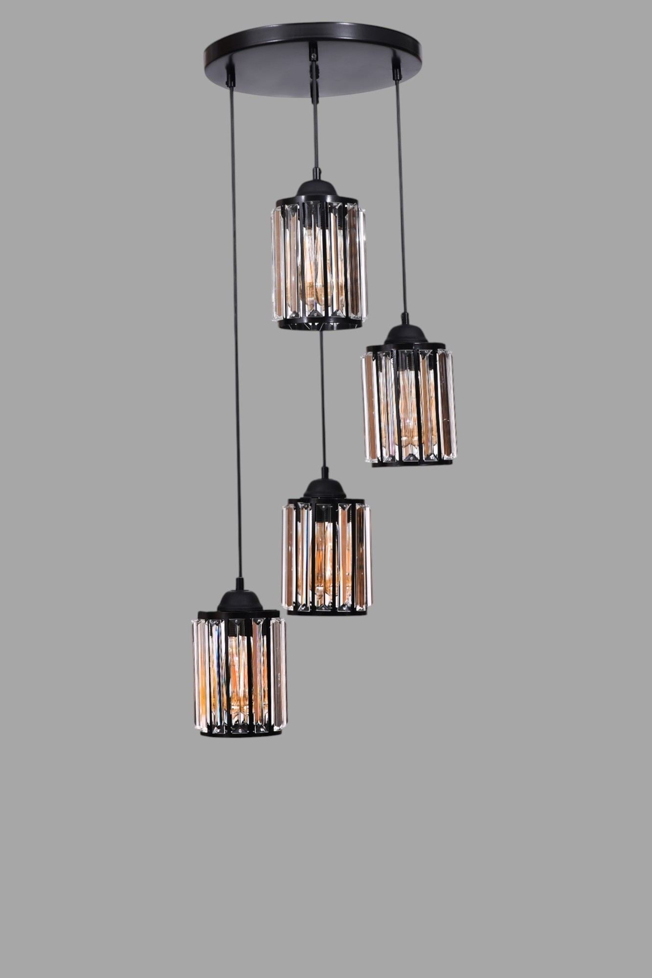 Candeeiro de Teto – 80 cm – Preto – Metal e Vidro