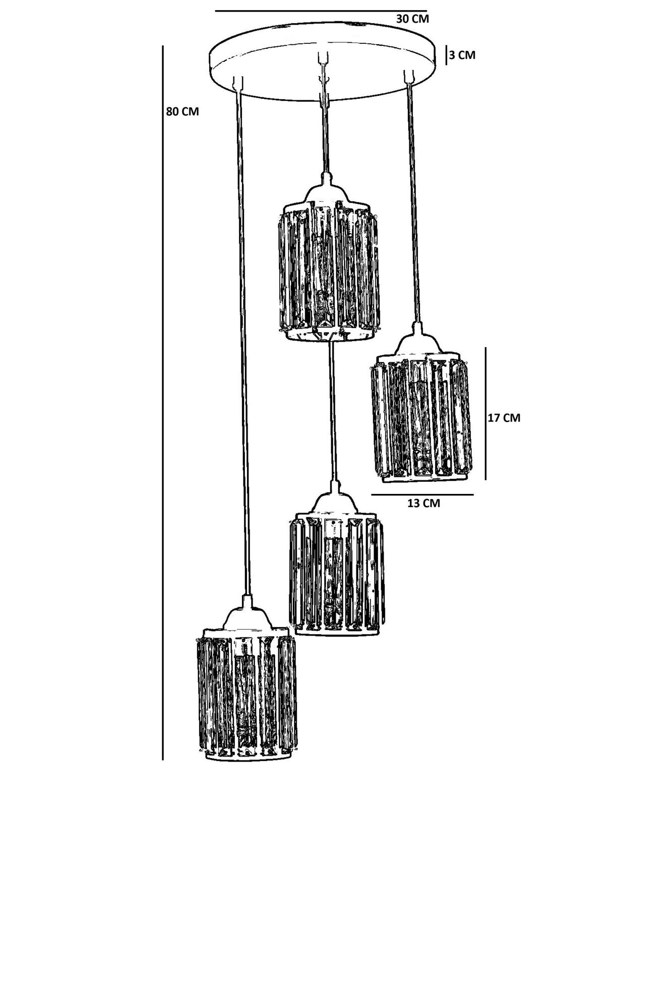 Candeeiro de Teto – 80 cm – Preto – Metal e Vidro