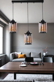 Candeeiro de Teto - 80 cm - Preto - Metal e Vidro