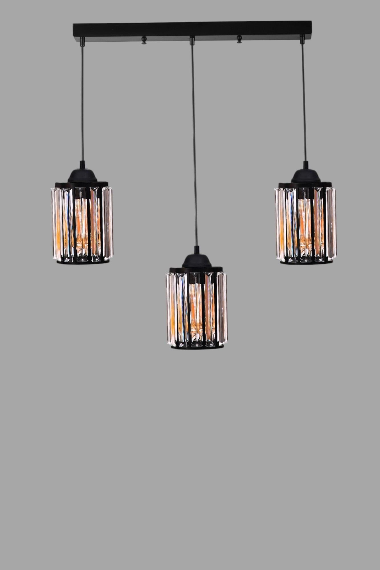 Candeeiro de Teto - 80 cm - Preto - Metal e Vidro