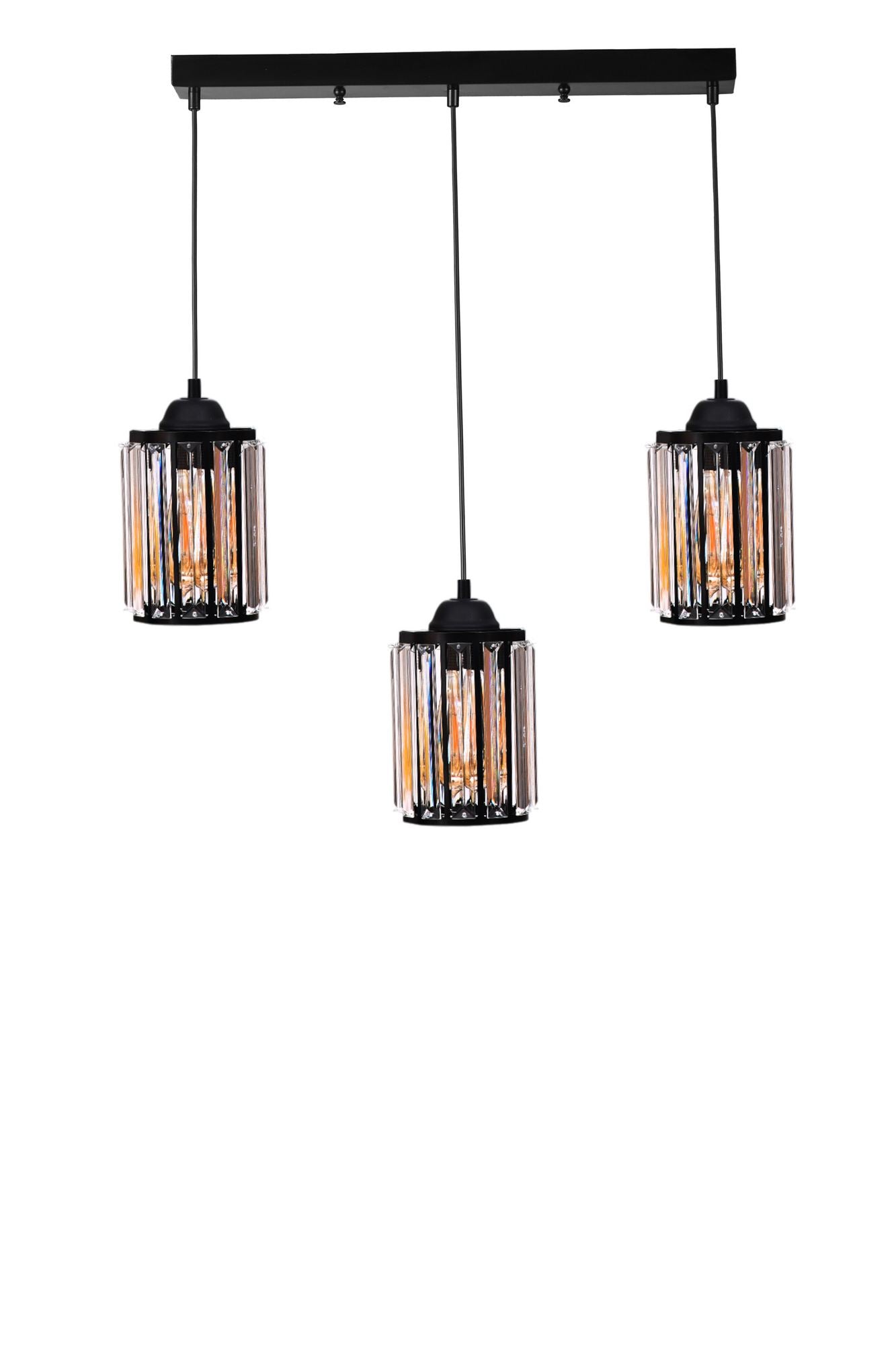 Candeeiro de Teto - 80 cm - Preto - Metal e Vidro