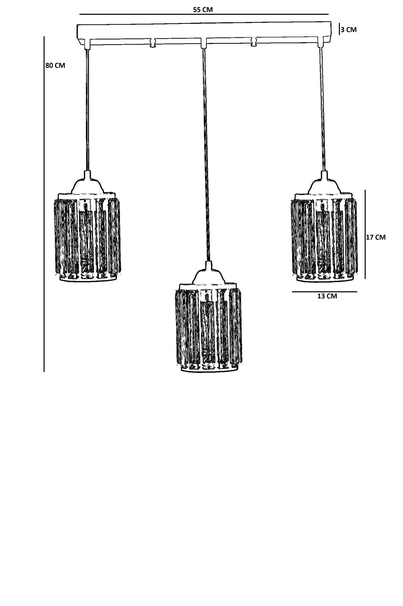Candeeiro de Teto - 80 cm - Preto - Metal e Vidro