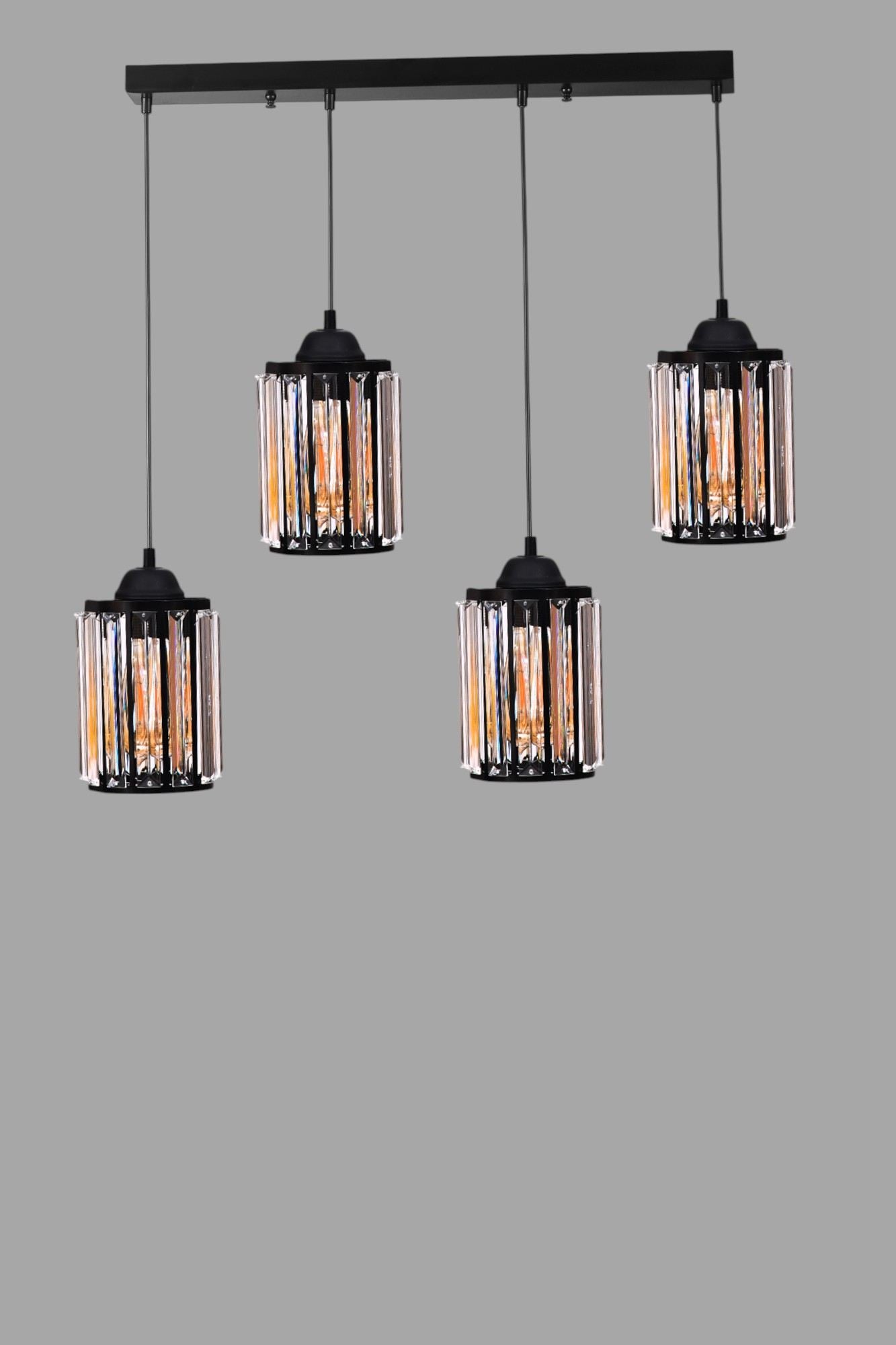 Candeeiro de Teto – 80 cm – Preto – Metal com Glass