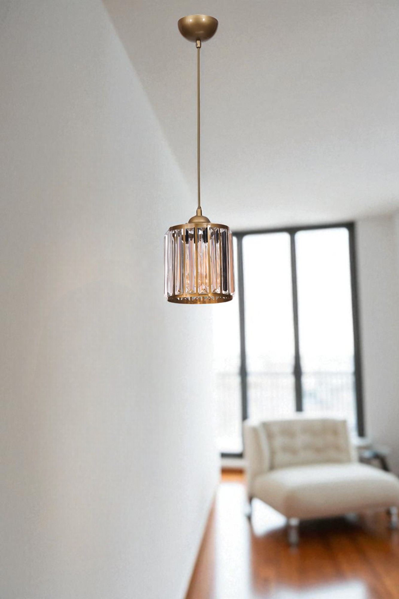 Candeeiro de Teto – 80 cm – Dourado – Metal e Vidro