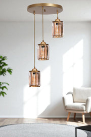 Candeeiro de Teto – 80 cm – Dourado – Metal e Vidro