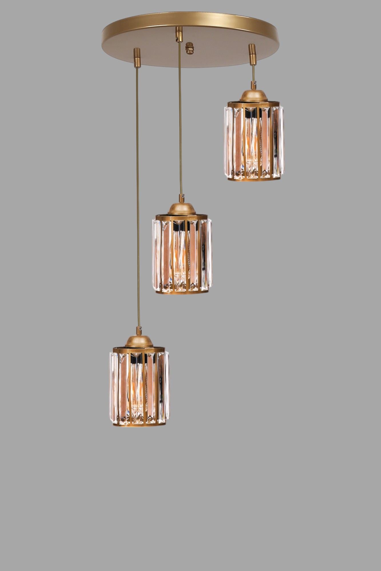 Candeeiro de Teto – 80 cm – Dourado – Metal e Vidro