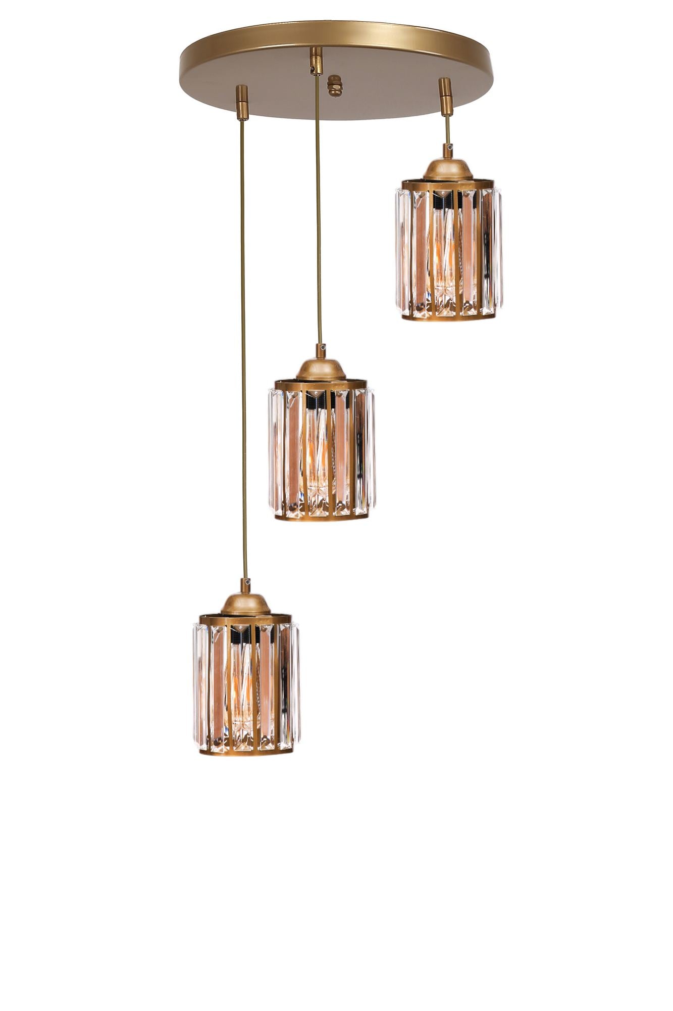 Candeeiro de Teto – 80 cm – Dourado – Metal e Vidro