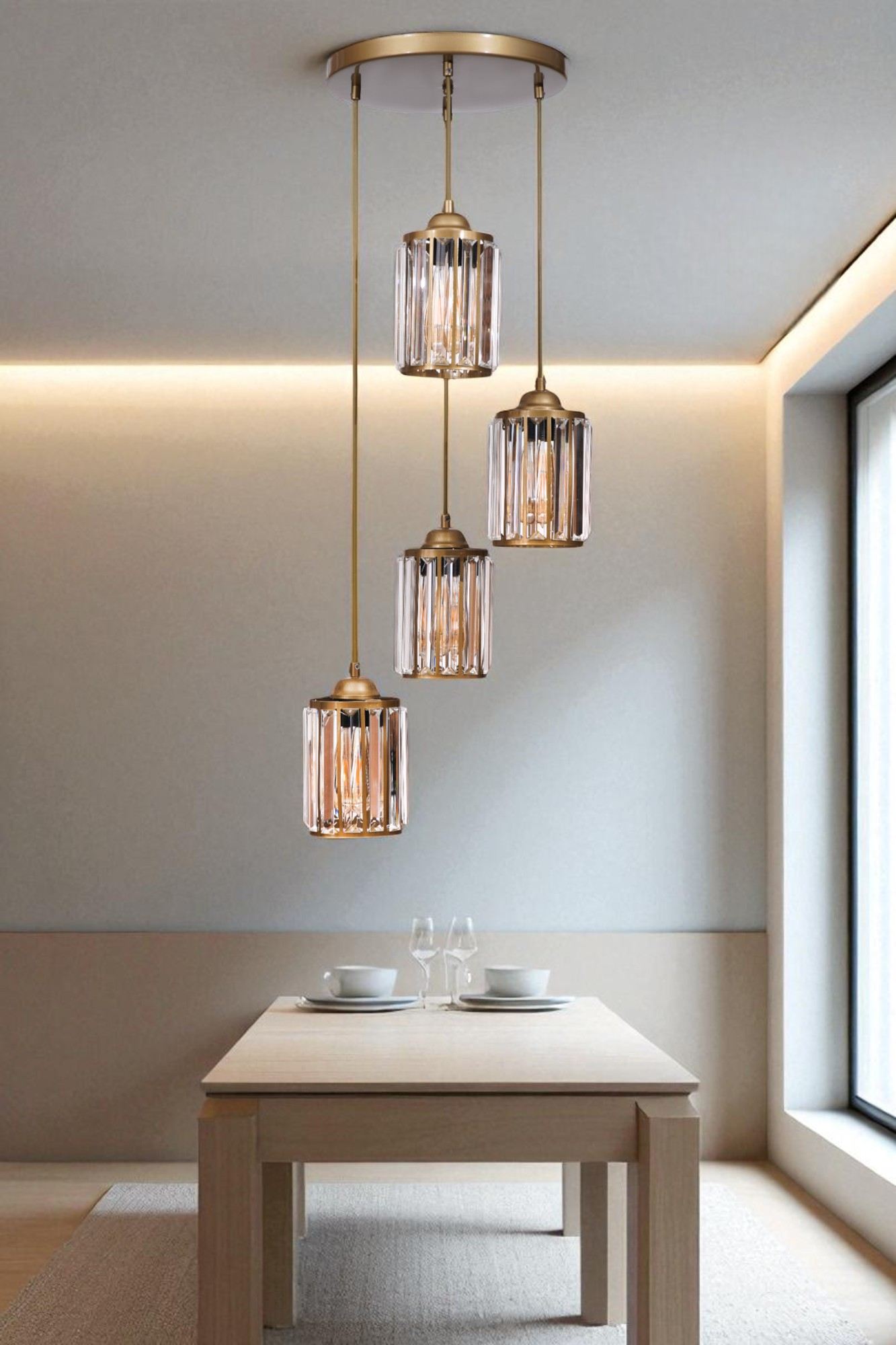 Candeeiro de Teto – 80 cm – Dourado – Metal e Vidro