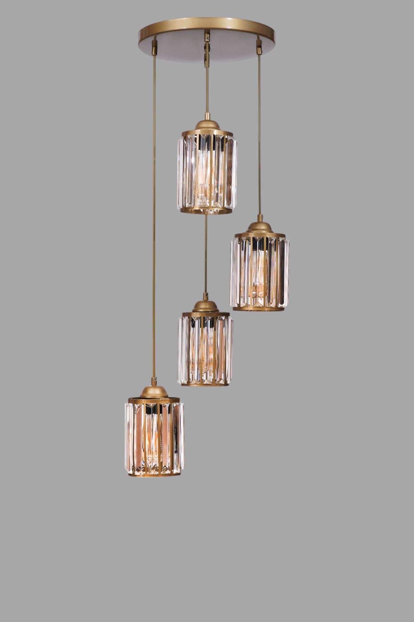 Candeeiro de Teto – 80 cm – Dourado – Metal e Vidro