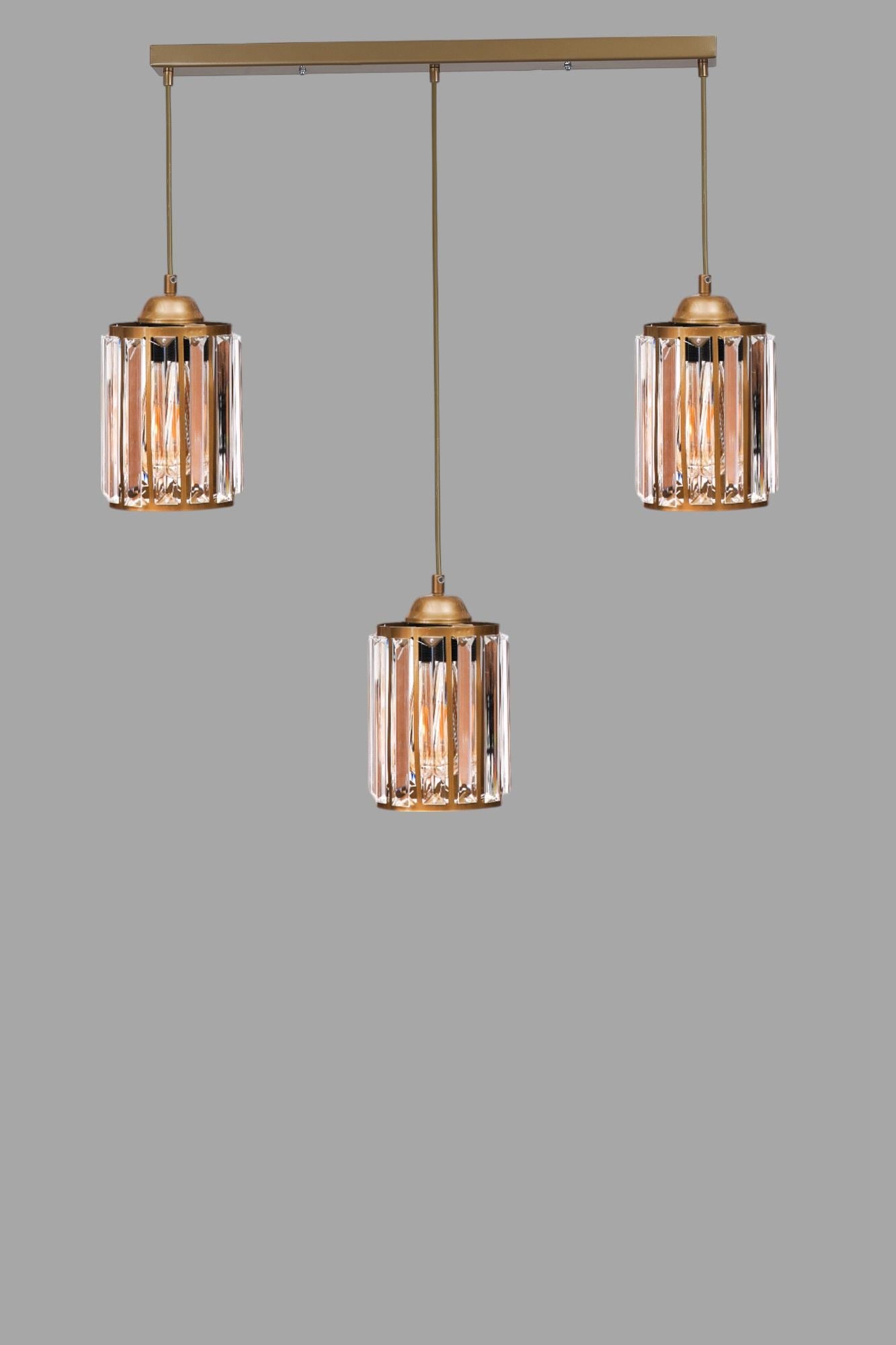 Candeeiro de Teto – 80 cm – Dourado – Metal e vidro