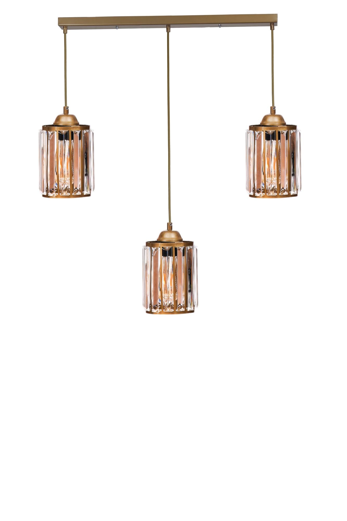 Candeeiro de Teto – 80 cm – Dourado – Metal e vidro