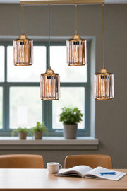 Candeeiro de Teto – 80 cm – Dourado – Metal e vidro