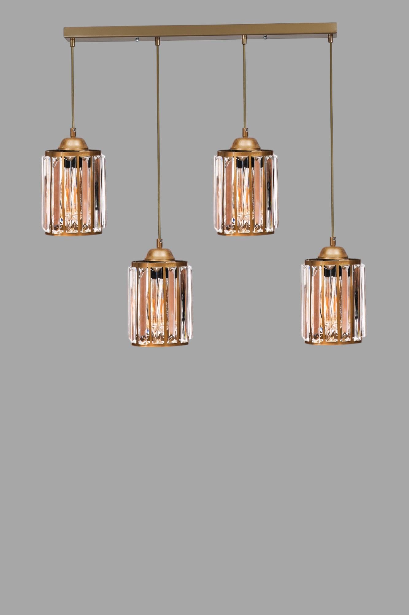 Candeeiro de Teto – 80 cm – Dourado – Metal e vidro