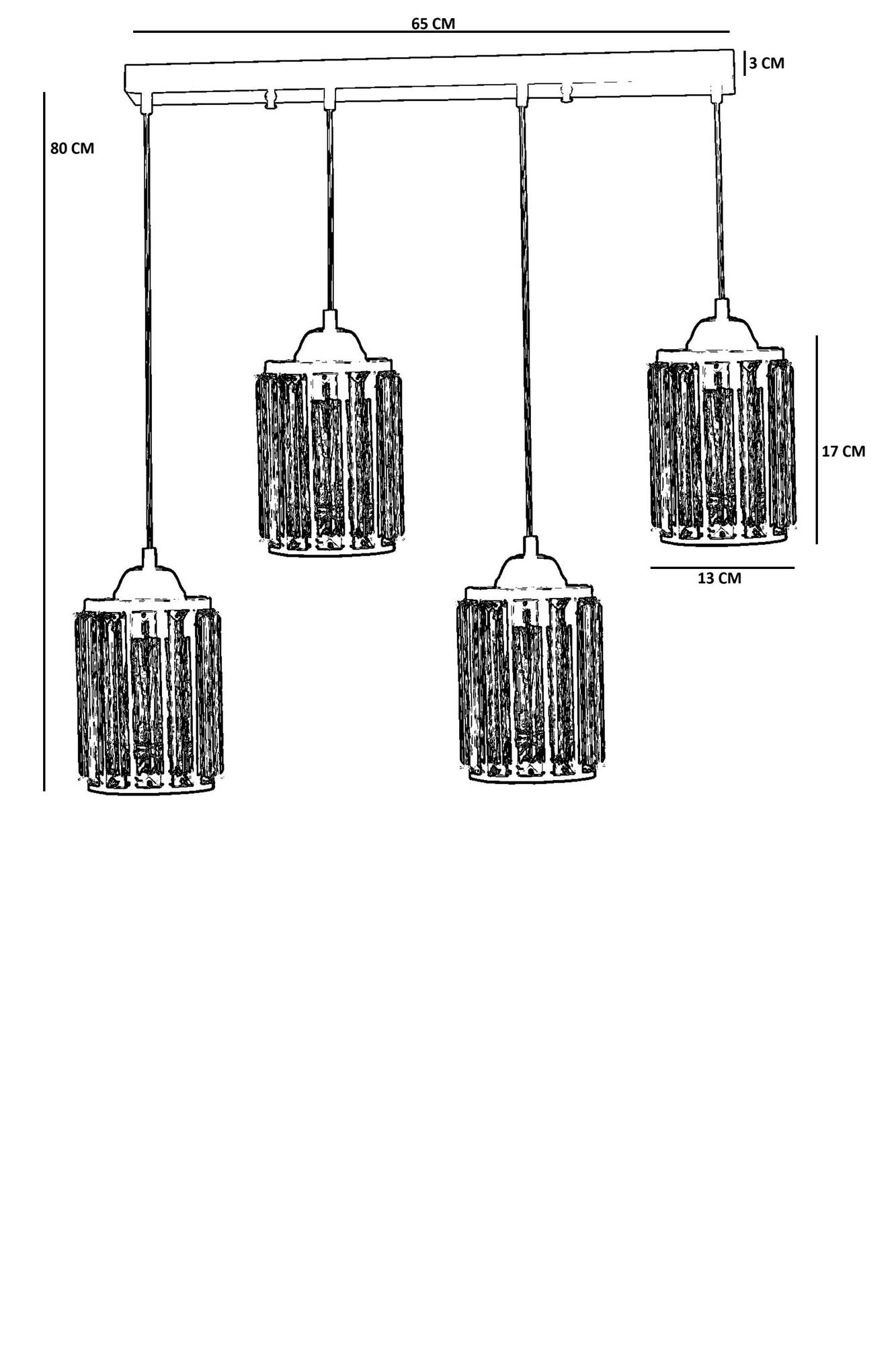 Candeeiro de Teto – 80 cm – Dourado – Metal e vidro
