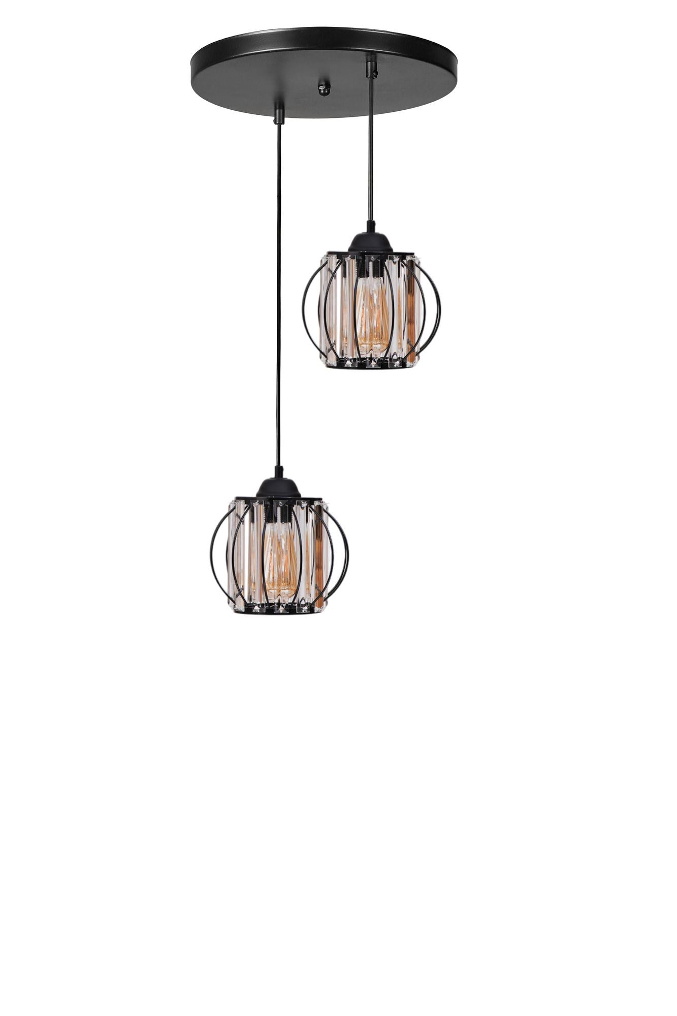 Candeeiro de Teto - 80 cm - Preto - Metal e Vidro