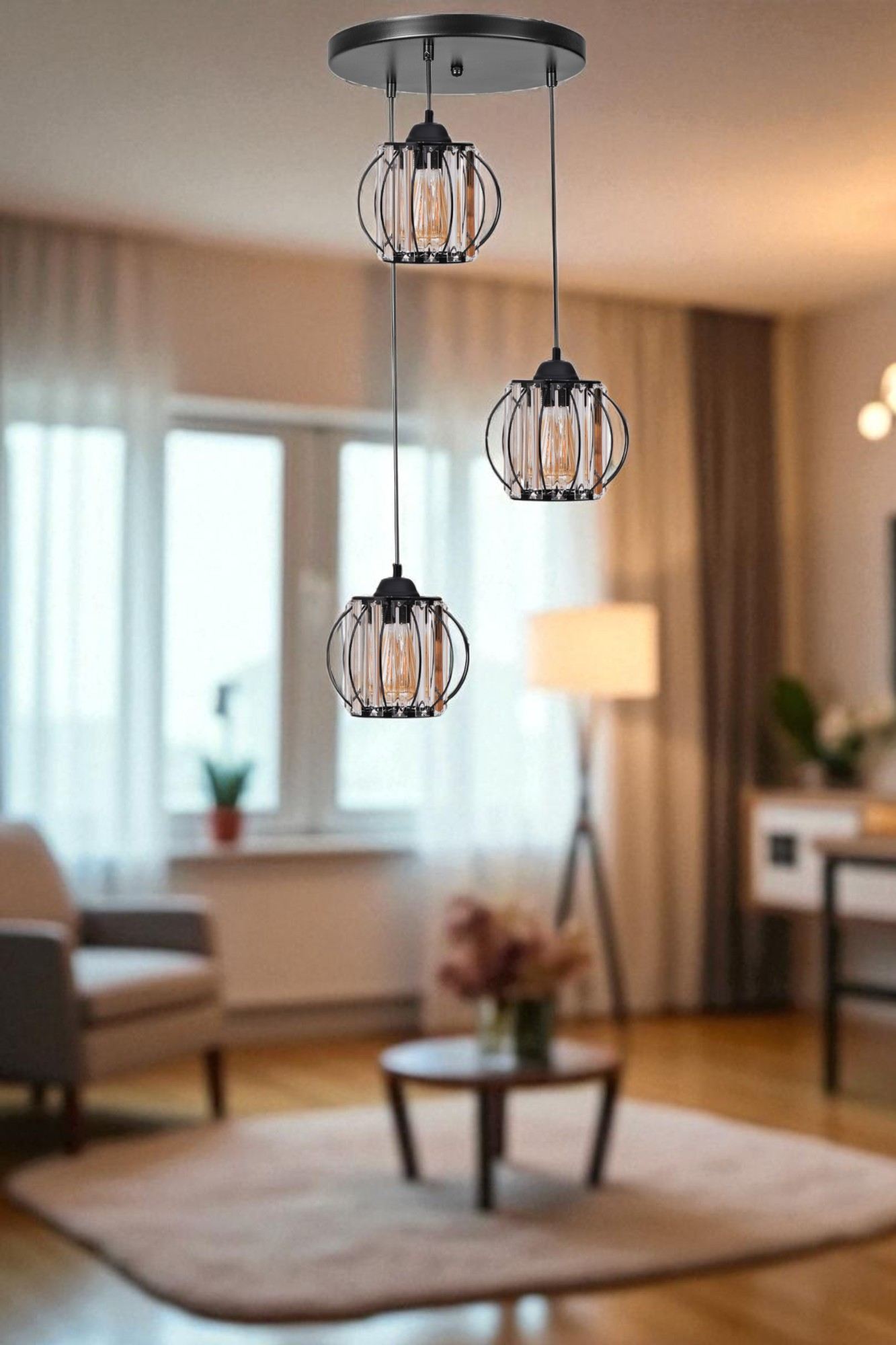 Candeeiro de Teto – Ø19cm h:16cm – Preto – Metal e vidro