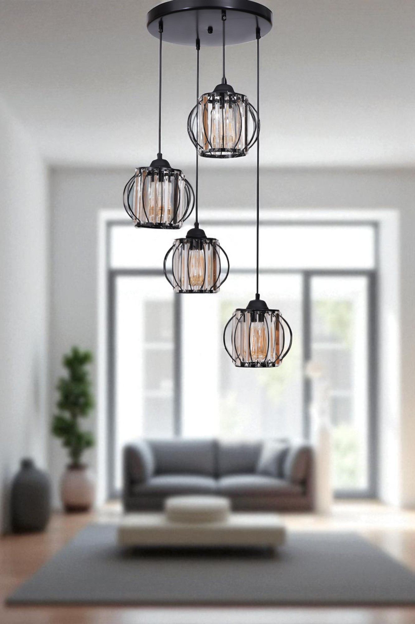 Candeeiro de Teto – Ø19 cm – Preto – Metal e Vidro