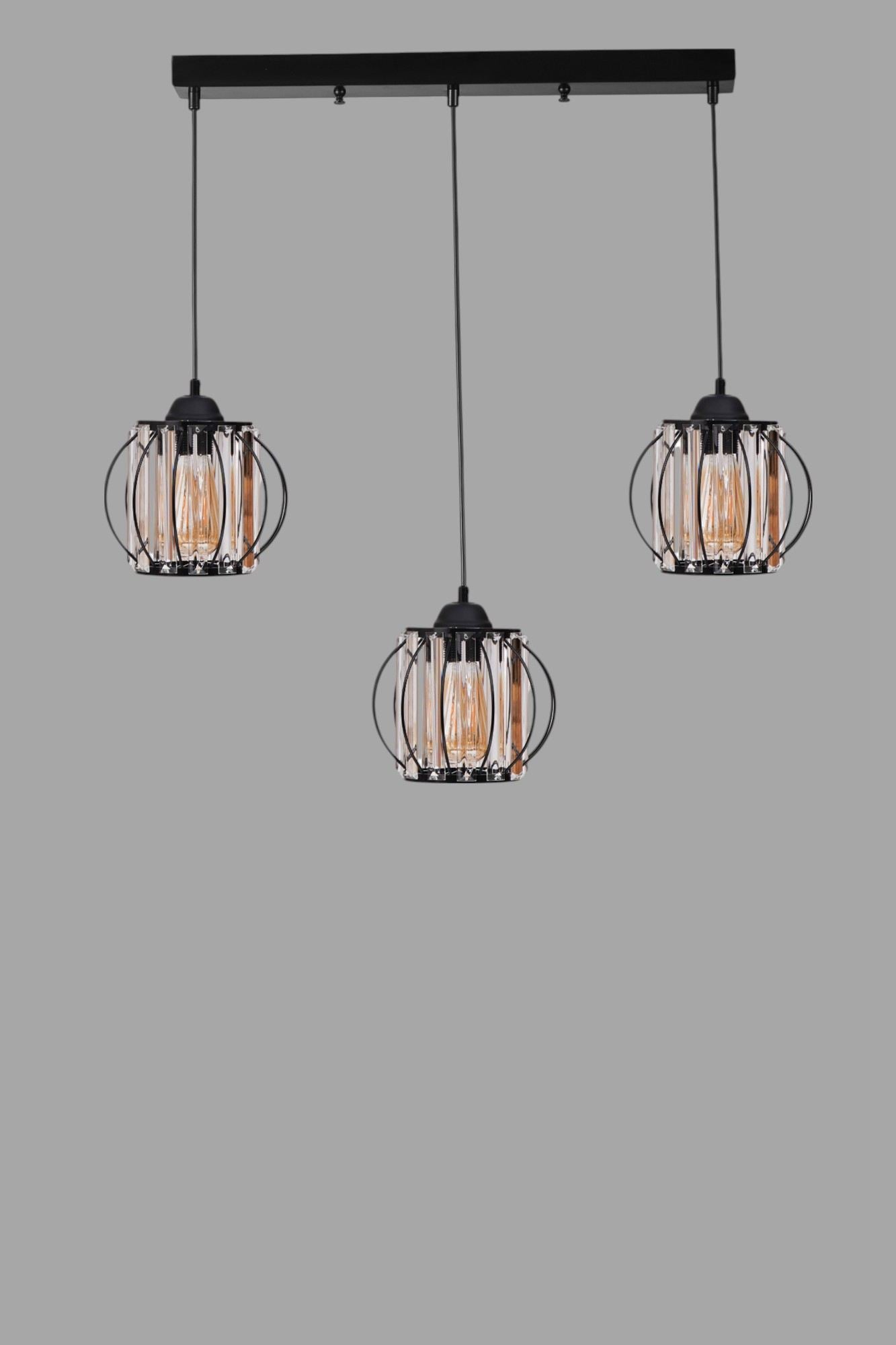 Candeeiro de Teto – 80 cm – Preto – Metal e Vidro