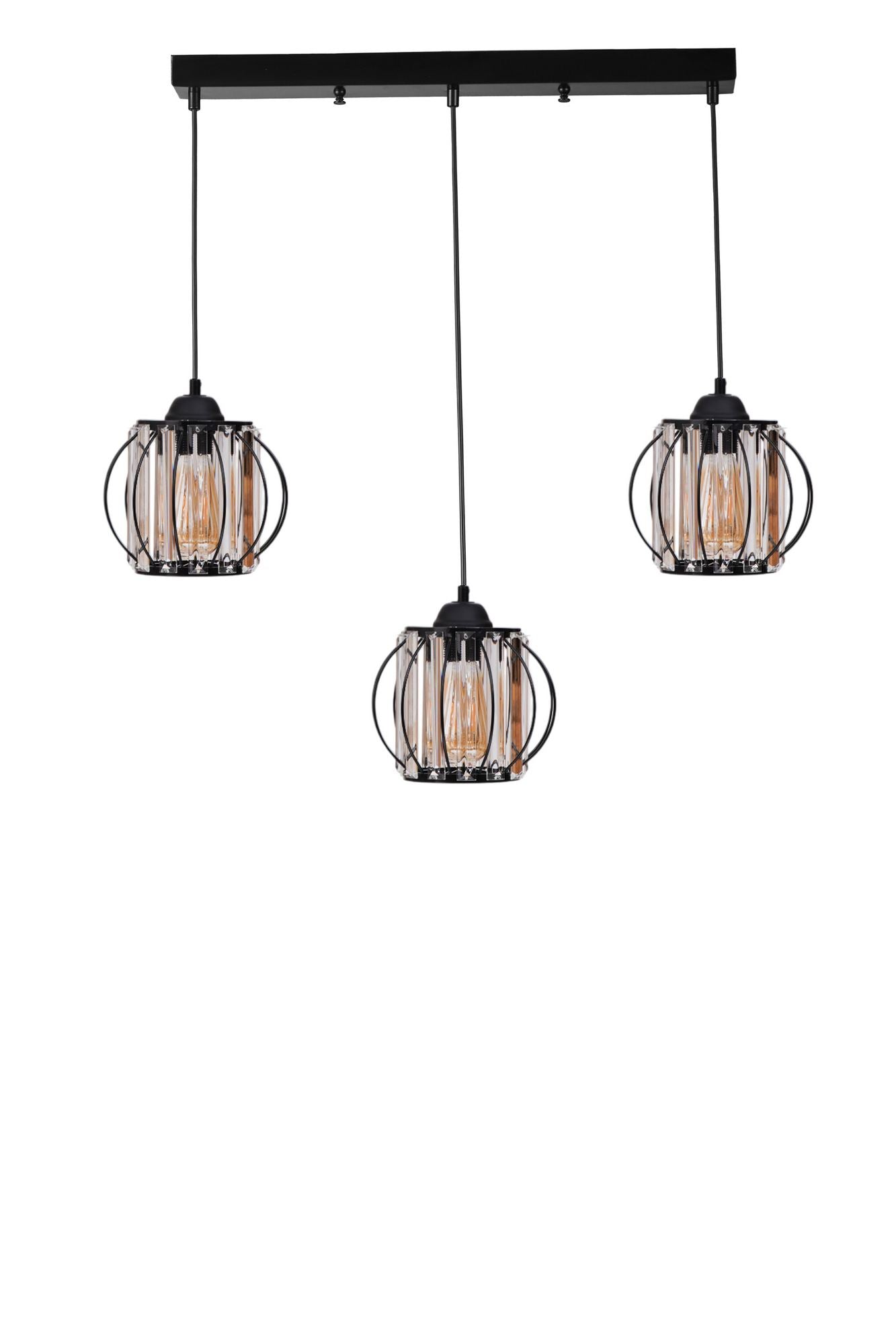 Candeeiro de Teto – 80 cm – Preto – Metal e Vidro