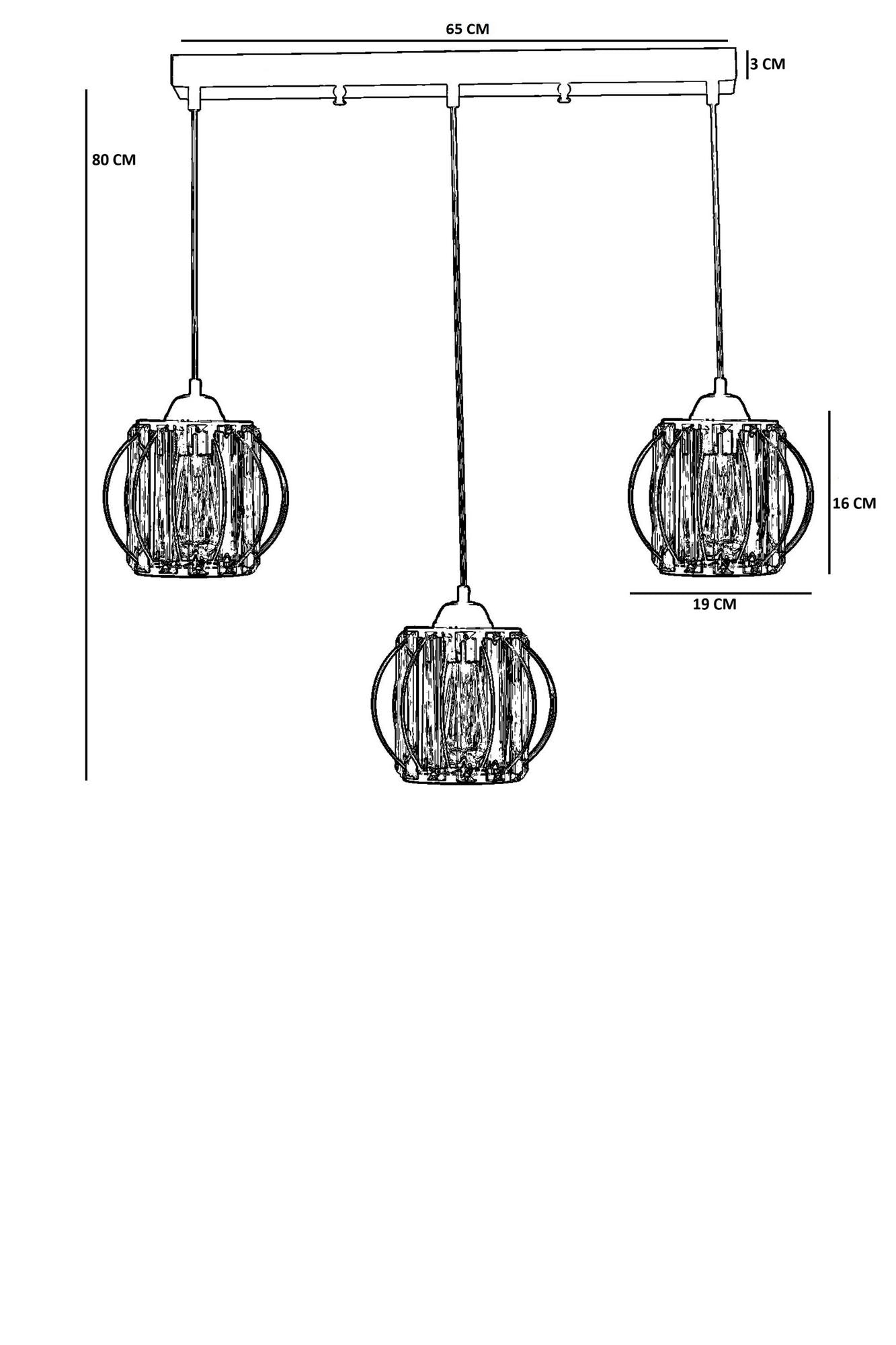 Candeeiro de Teto – 80 cm – Preto – Metal e Vidro