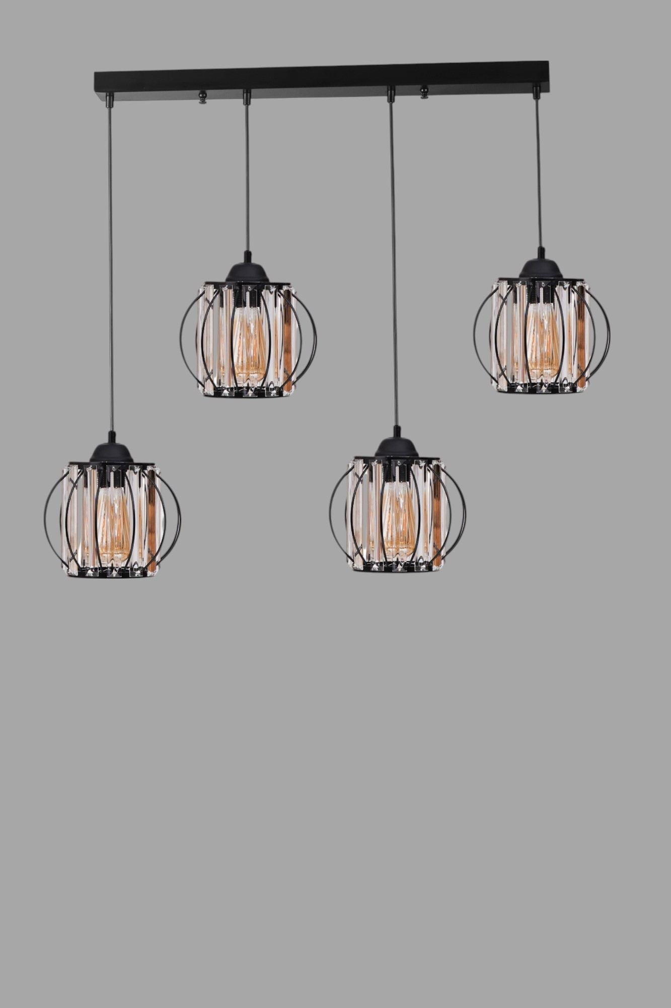 Candeeiro de Teto - 80 cm - Preto - Metal e Vidro