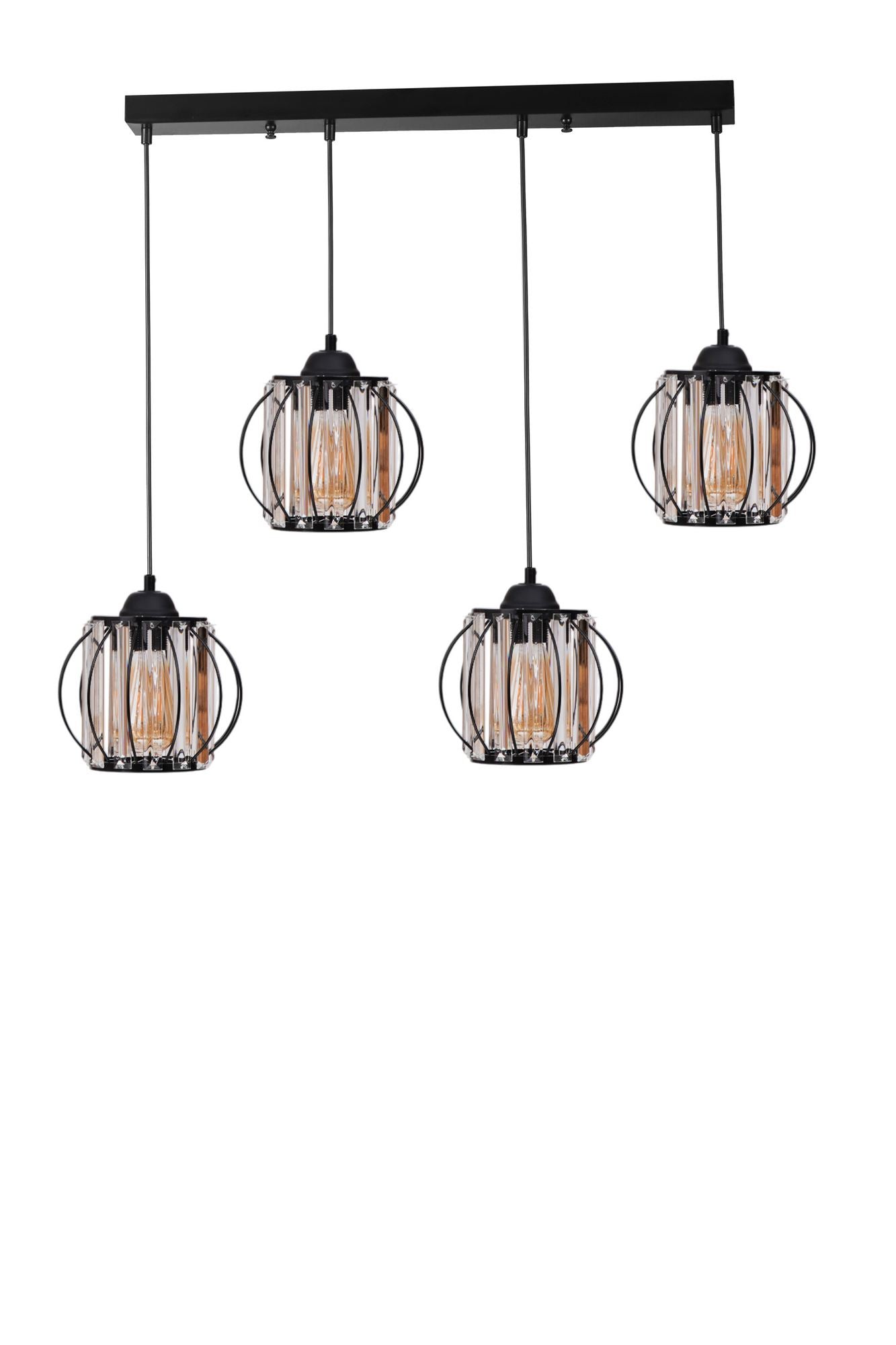 Candeeiro de Teto - 80 cm - Preto - Metal e Vidro