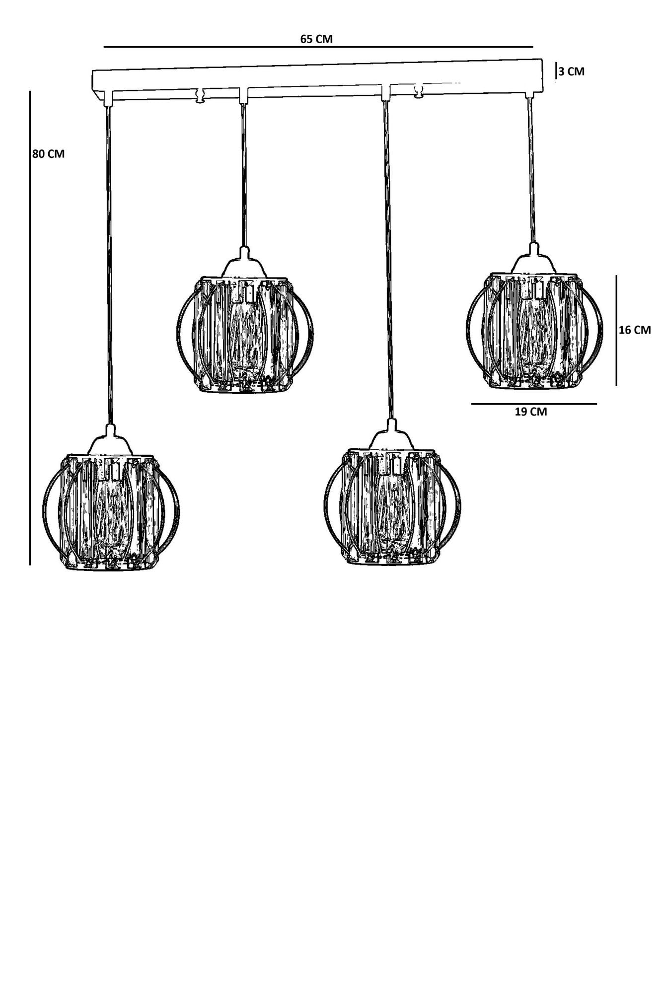 Candeeiro de Teto - 80 cm - Preto - Metal e Vidro