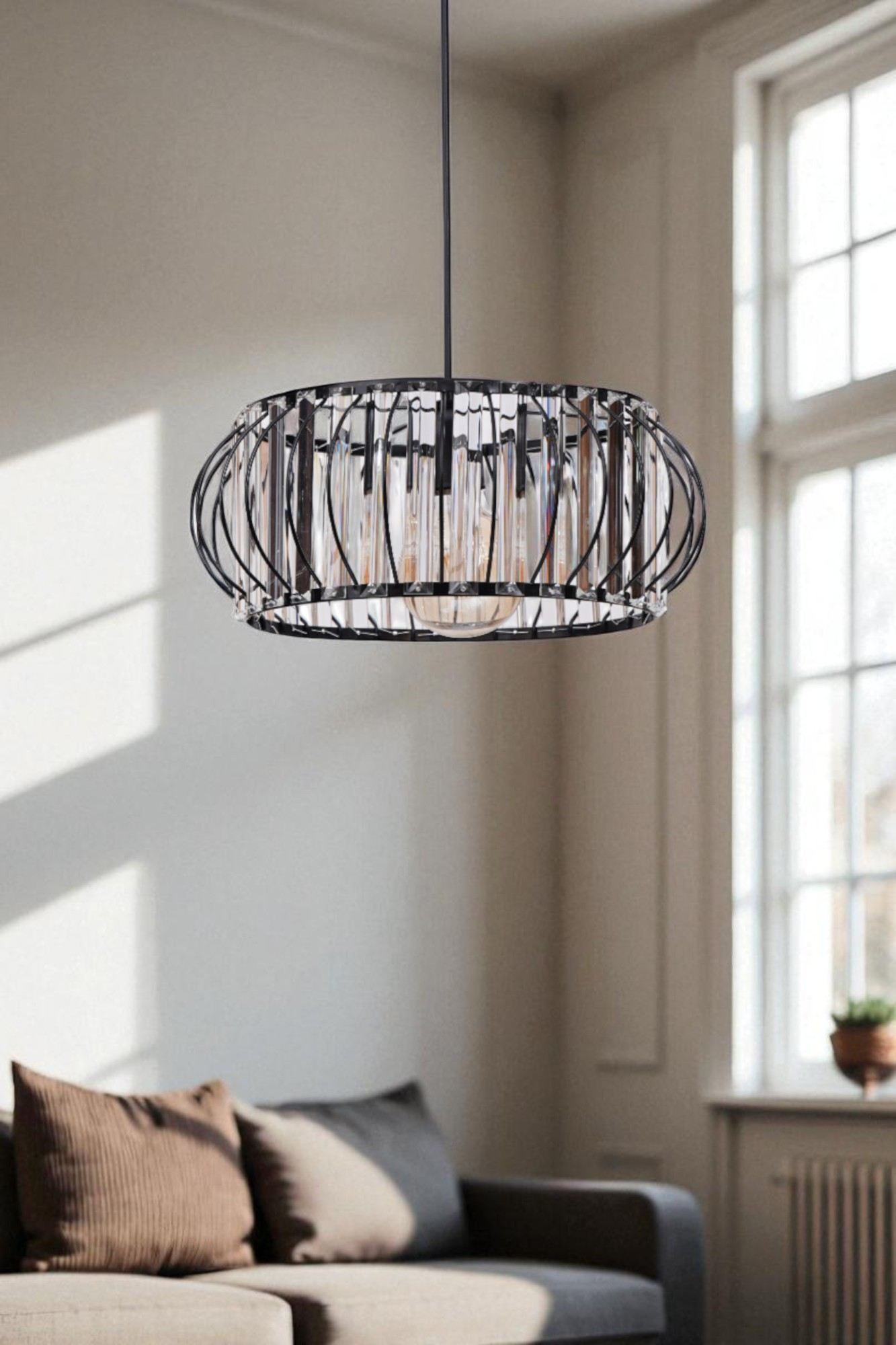 Candeeiro de Teto – Ø38 h:16 cm – Preto – Metal e Vidro