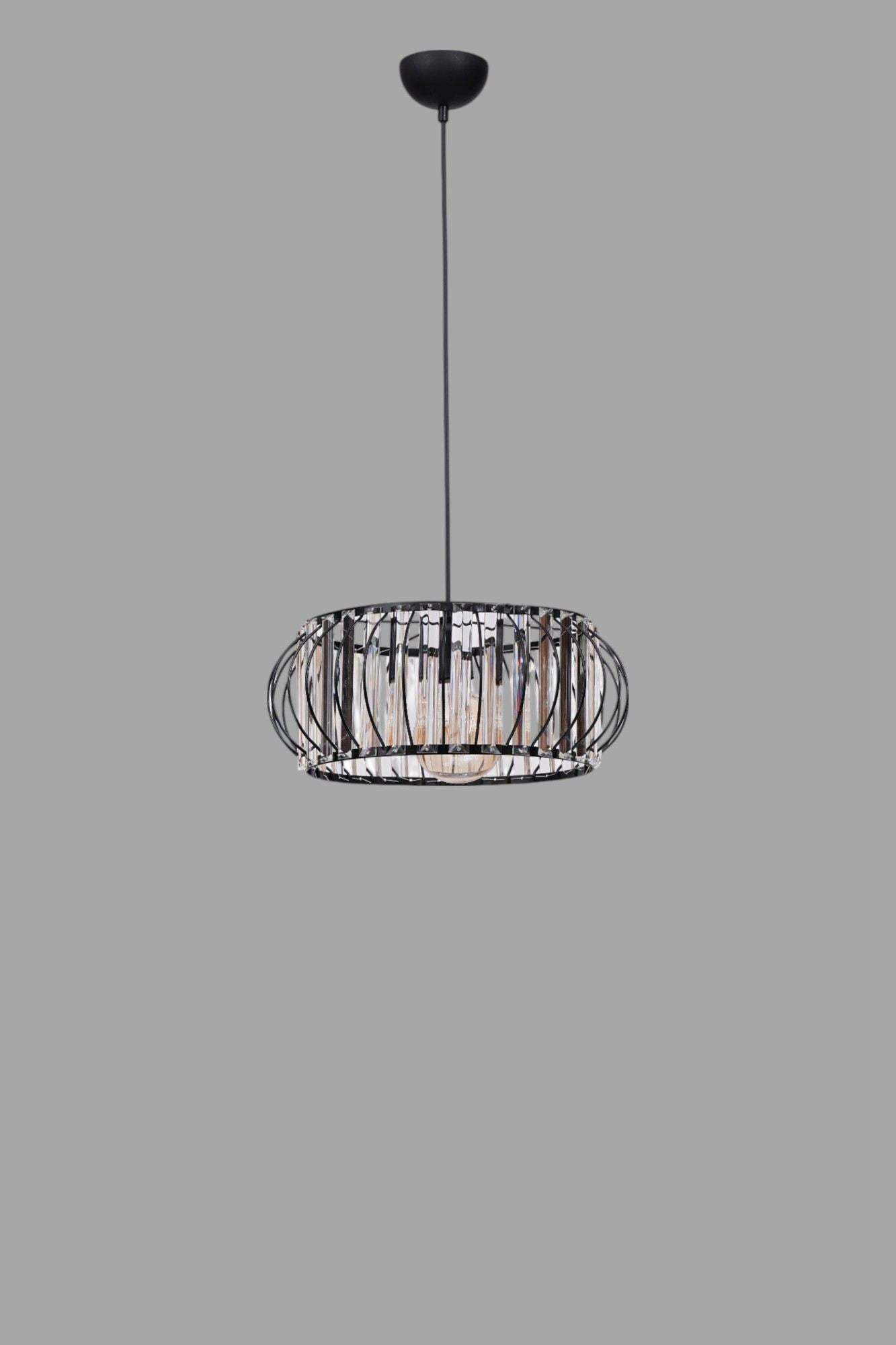 Candeeiro de Teto – Ø38 h:16 cm – Preto – Metal e Vidro