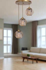 Candeeiro de Teto - 80 cm - Dourado - Metal e Vidro