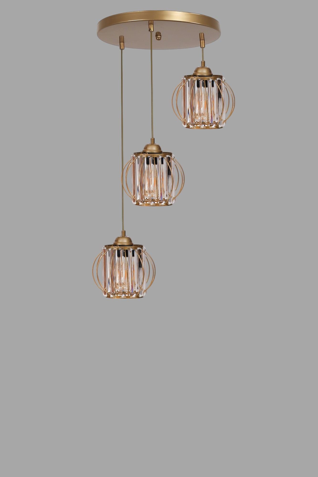 Candeeiro de Teto - 80 cm - Dourado - Metal e Vidro