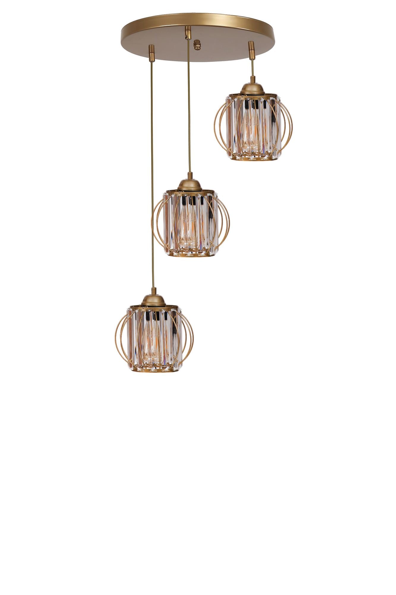 Candeeiro de Teto - 80 cm - Dourado - Metal e Vidro