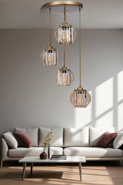 Candeeiro de Teto – 80 cm – Dourado – Metal e Vidro