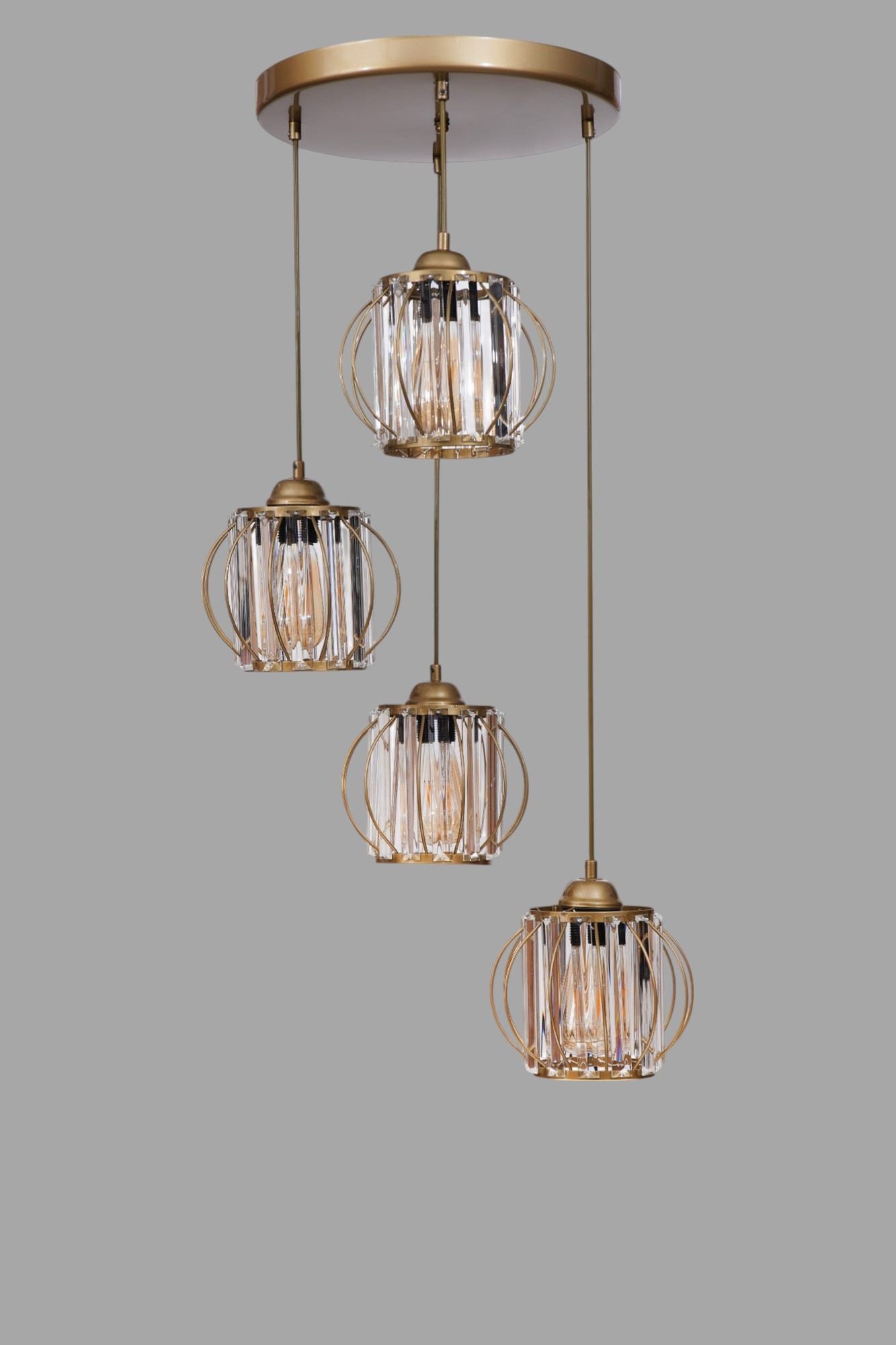 Candeeiro de Teto – 80 cm – Dourado – Metal e Vidro