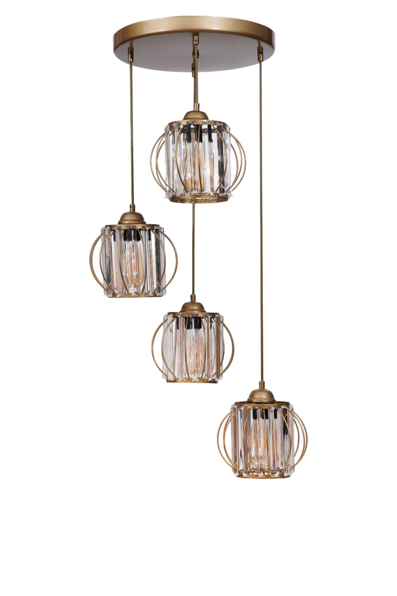 Candeeiro de Teto – 80 cm – Dourado – Metal e Vidro